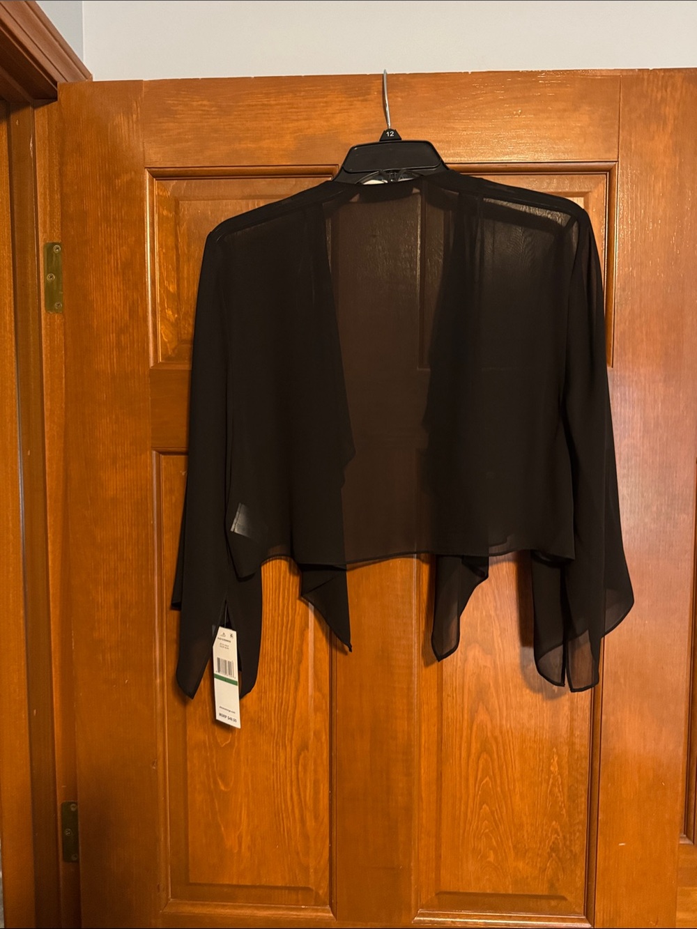 Alex Evenings Black Sheer Open-Front Bolero Shrug